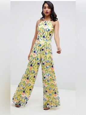 ASOS Yellow Floral Halter-Neck Maxi Dress